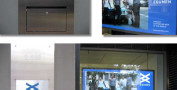 Office light box, window vinyl graphic design, metal plaque platting design